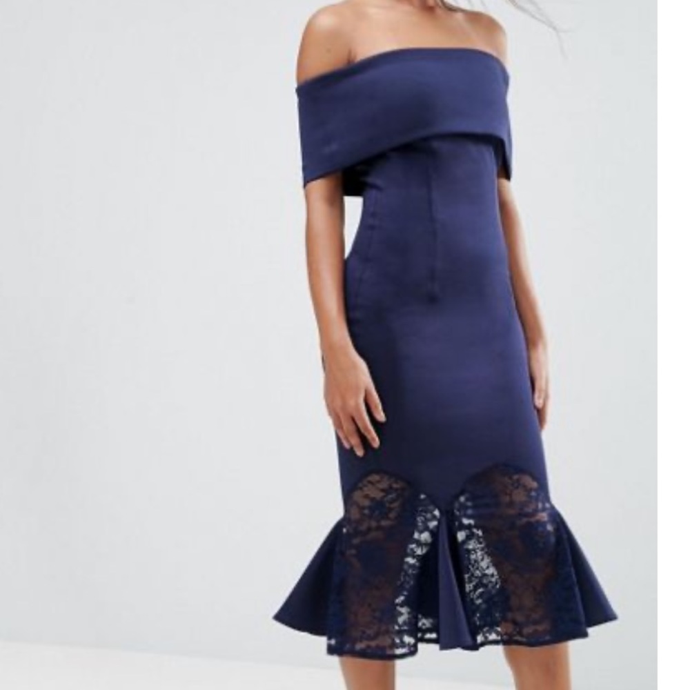 Peplum navy blue lace dress